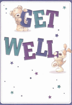This delightful get well card illustration, a favourite among Plumstead locals, offers immediate comfort and a sense of playful joy. The scene features a soft, cuddly bear and a lively, long-eared puppy, both engaged in the cheerful ritual of sending best wishes. Each character interacts with bold, rounded letters shaded in rich purples and glossy teals, creating a vibrant display against a background as fresh as morning light over Plumstead Common. Scattered, sparkling stars float whimsically around, reminiscent of the hopeful spirit I see in community gatherings at the nearby Sunday market. The texture of the illustrated fur is so inviting, it evokes the plush comfort of favourite childhood toys, echoing the nurturing touch I strive for in handcrafting bouquets at Florist Plumstead. Altogether, this card radiates all the warmth, encouragement, and sincere care necessary to help a loved one find joy during recovery-whether they reside on Plumstead High Street or down Abbey Wood Road.