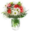 Cheerful and inviting, this fresh bouquet is a vibrant celebration of life's little joys-perfect for a sunny Plumstead morning. Fluffy coral carnations form the heart of the arrangement, their ruffled petals brimming with warmth and joy, while crisp white daisies with luminous green centers surround them, each one like a small sunbeam. Wisps of gypsophila, or baby's breath, are woven between larger blooms, adding a delicate, cloud-like softness to the bouquet. Deep green leaves, a mix of glossy and matte, wrap the base of the composition, grounding it with a nod to the lush foliage seen throughout Plumstead's parks and gardens. Tucked to one edge, magenta alstroemeria buds peek out, suggesting the anticipation of new beginnings. Set within a crystal-clear glass vase, the bright stems bask in pure water, reaffirming freshness with every glance. Illuminated by balanced, natural light, the arrangement radiates positivity and thoughtfulness-apt for birthdays, thank yous, or simply lighting up a home in Plumstead with its delightful mix of colour and ease.